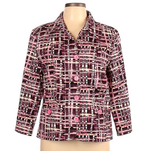 Christopher & Banks Button Up Retro Pink Print Pattern Blazer Jacket Size Medium - Picture 1 of 7